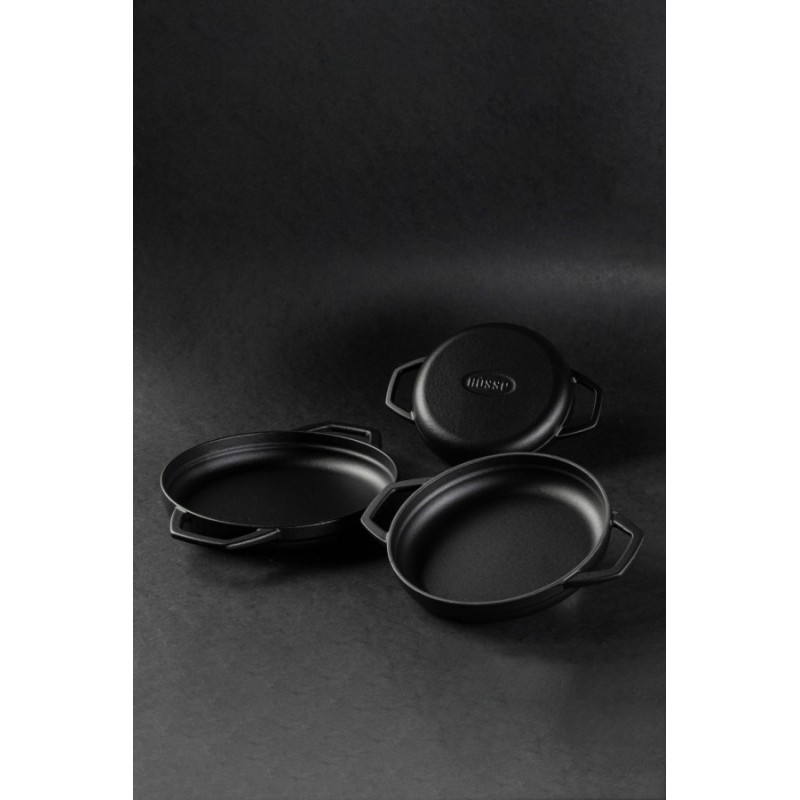 Emajlirana litoželezna ponev z dvema ročajema Hosse, Black Onyx, Ф19cm | Ploščata litoželezna ponev | Litoželezna ponev |